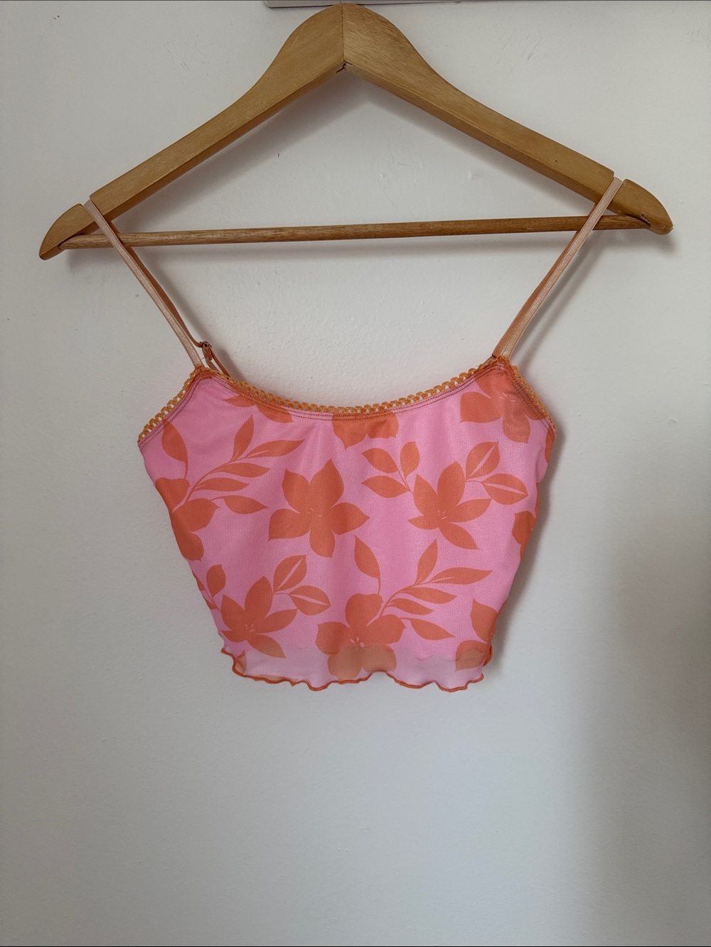 Princess Polly Orange + Pink Floral Crop Tank Top - spaghetti strap